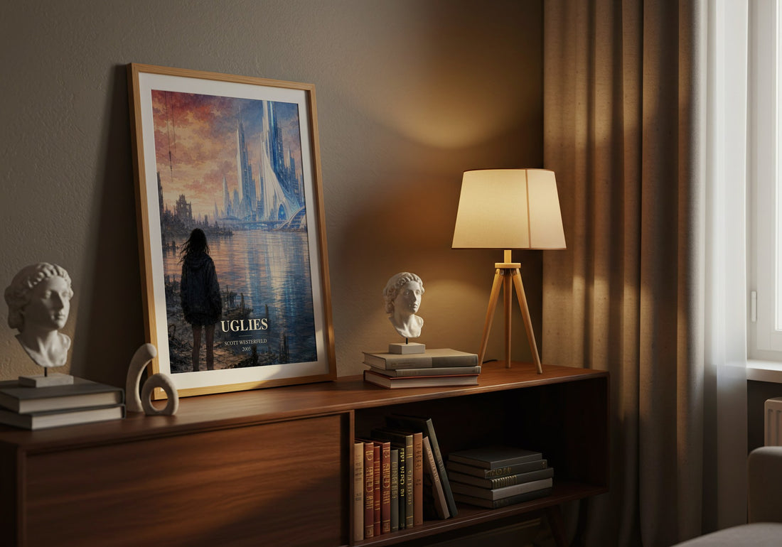 Uglies watercolour print on bookshelf – Scott Westerfeld fan gift