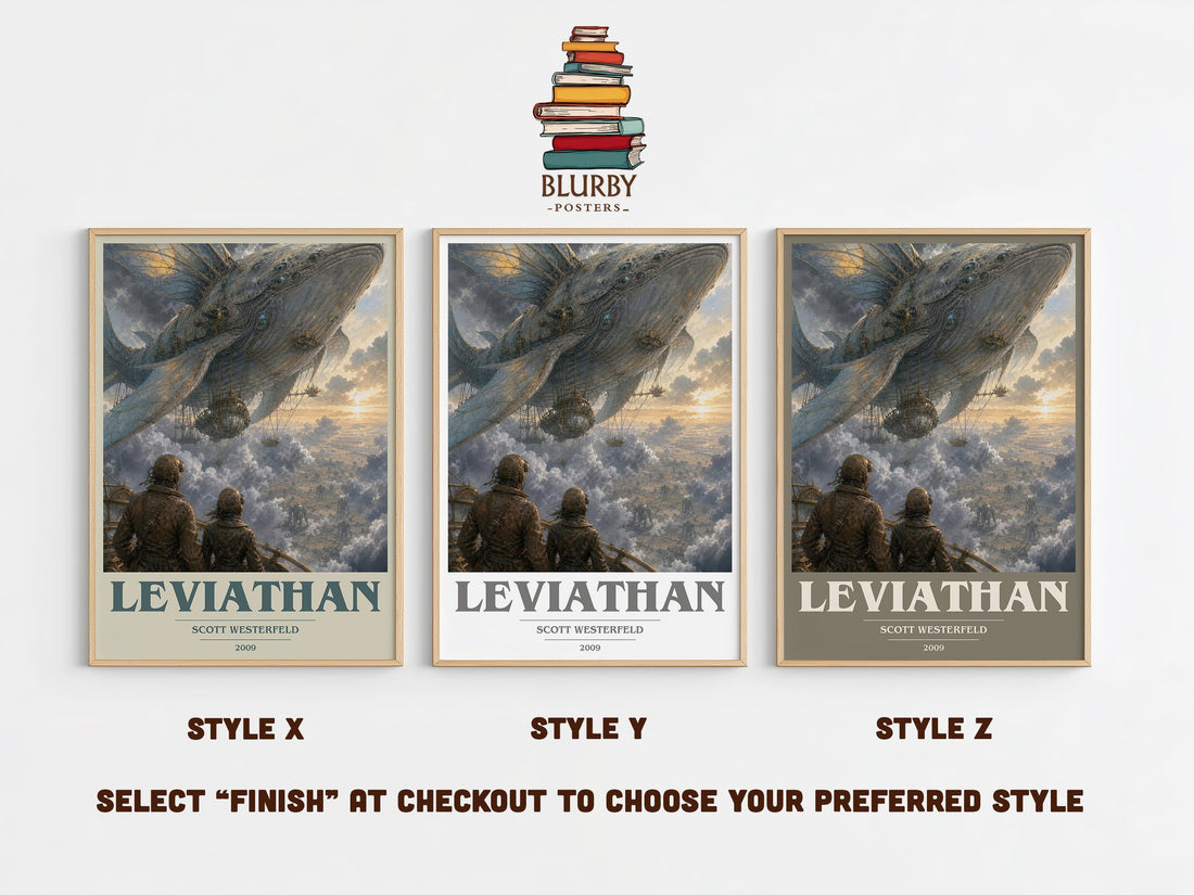 Leviathan book cover print in frame leaning in hallway – young adult wall art (mockup)