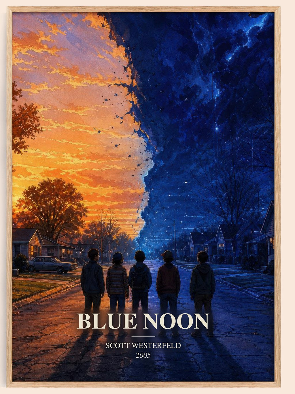 Blue Noon watercolour book poster by Scott Westerfeld – framed literary art print