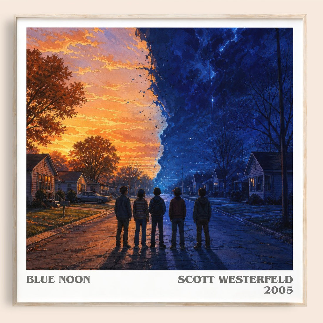 Blue Noon literary book poster by Scott Westerfeld – framed literary art print