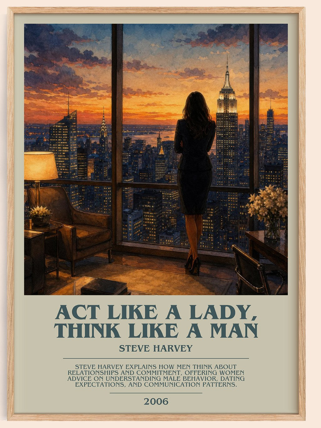 Act Like a Lady, Think Like a Man bookish book poster by Steve Harvey – framed literary art print