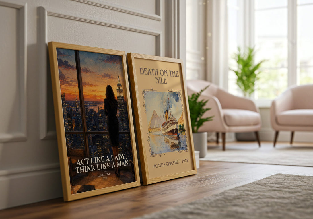 Act Like a Lady, Think Like a Man watercolour print framed by window – literary home decor
