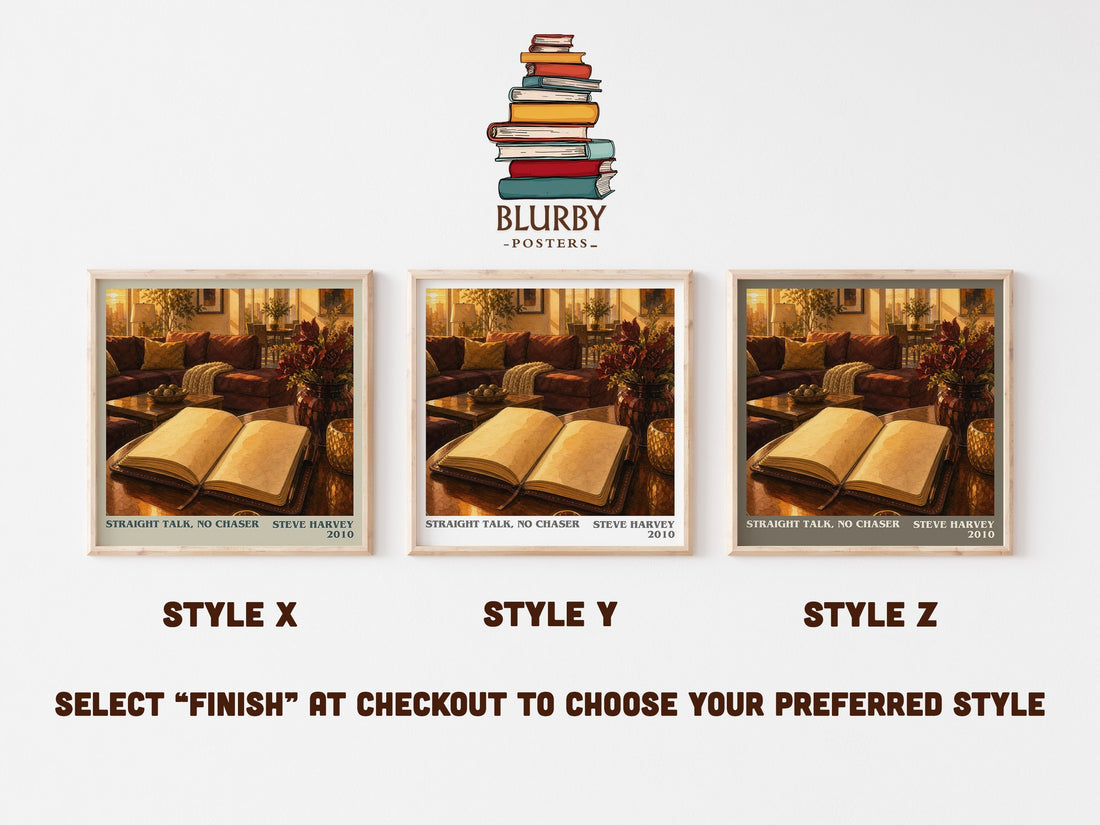 Straight Talk, No Chaser literary print in frame leaning in hallway – non fiction wall art (mockup)