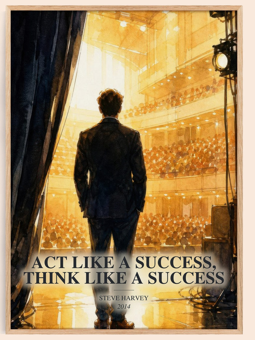 Act Like a Success, Think Like a Success watercolour book poster by Steve Harvey – framed literary art print
