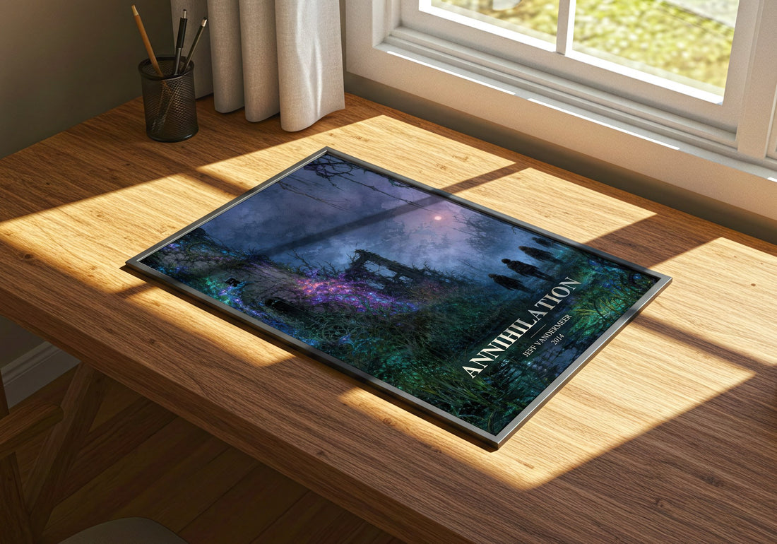 Annihilation watercolour book poster framed on wall – sci fi wall art