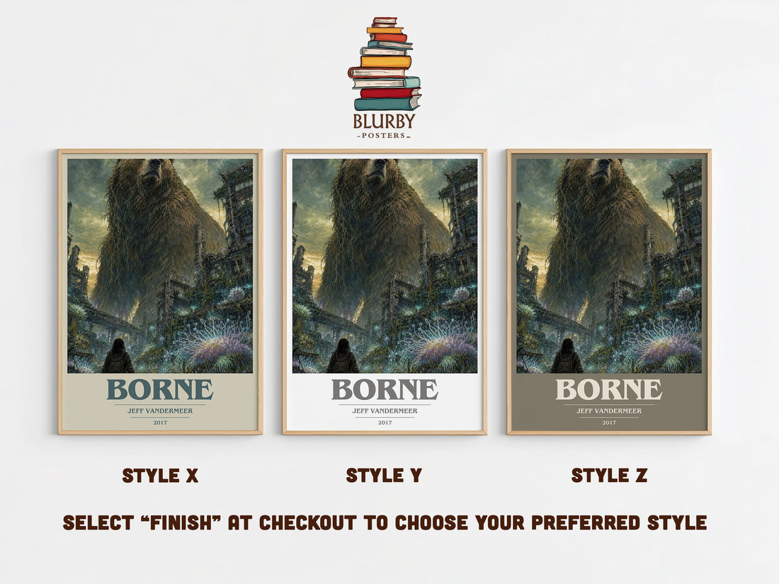 Borne book cover print in frame leaning in hallway – sci fi wall art (mockup)