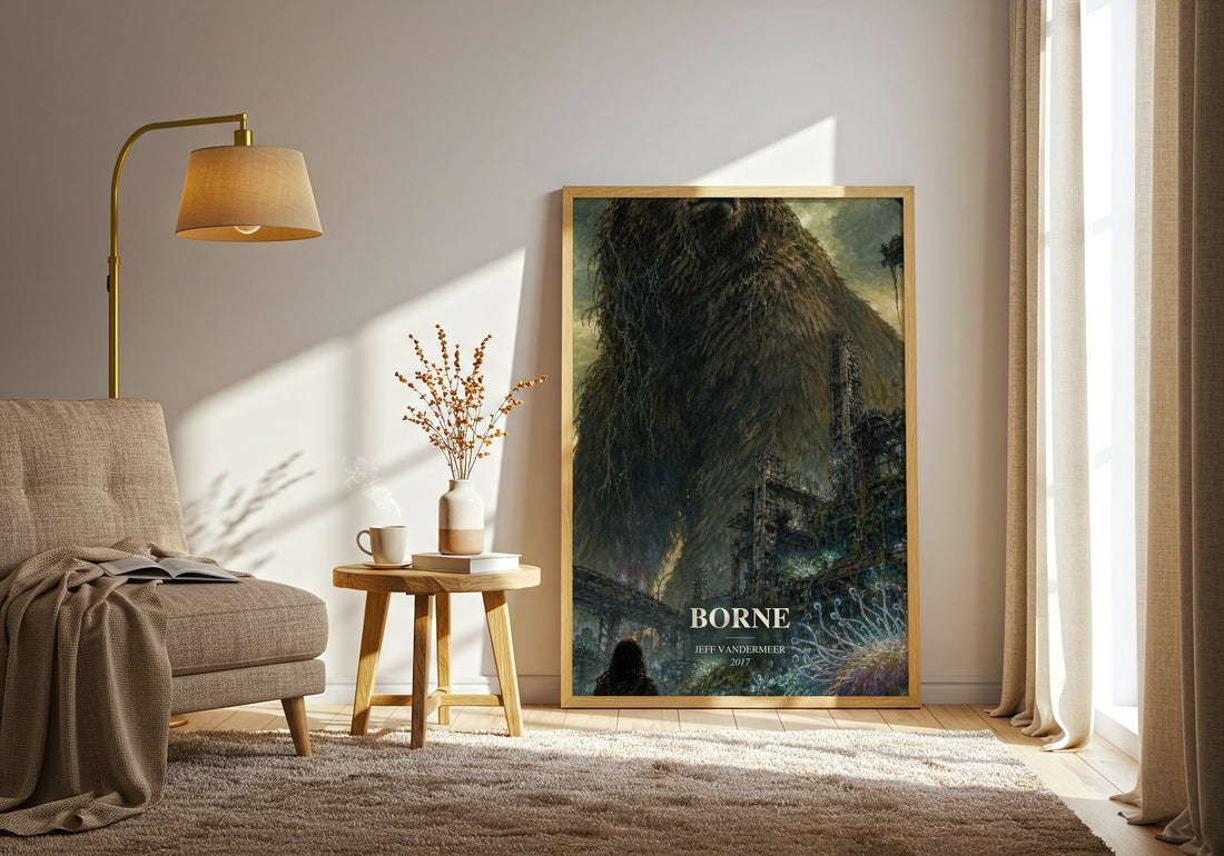 Borne watercolour print in frame leaning in hallway – sci fi wall art