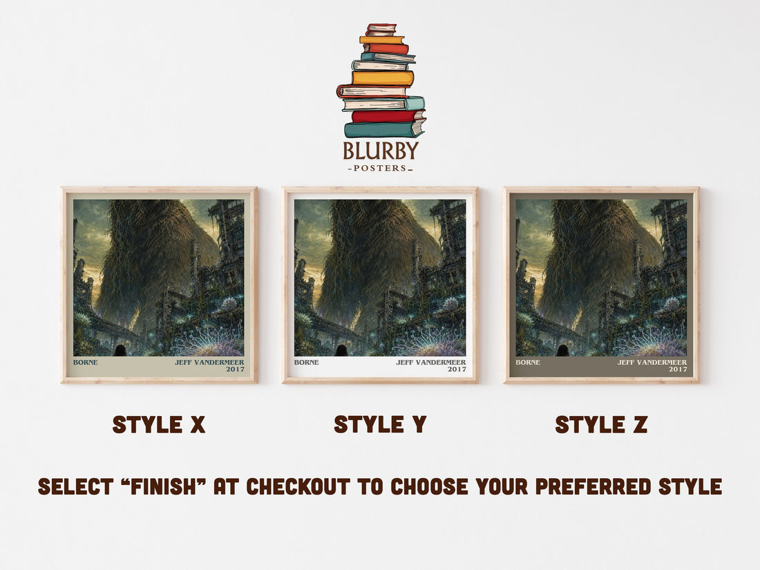 Borne literary print in frame leaning in hallway – sci fi wall art (mockup)