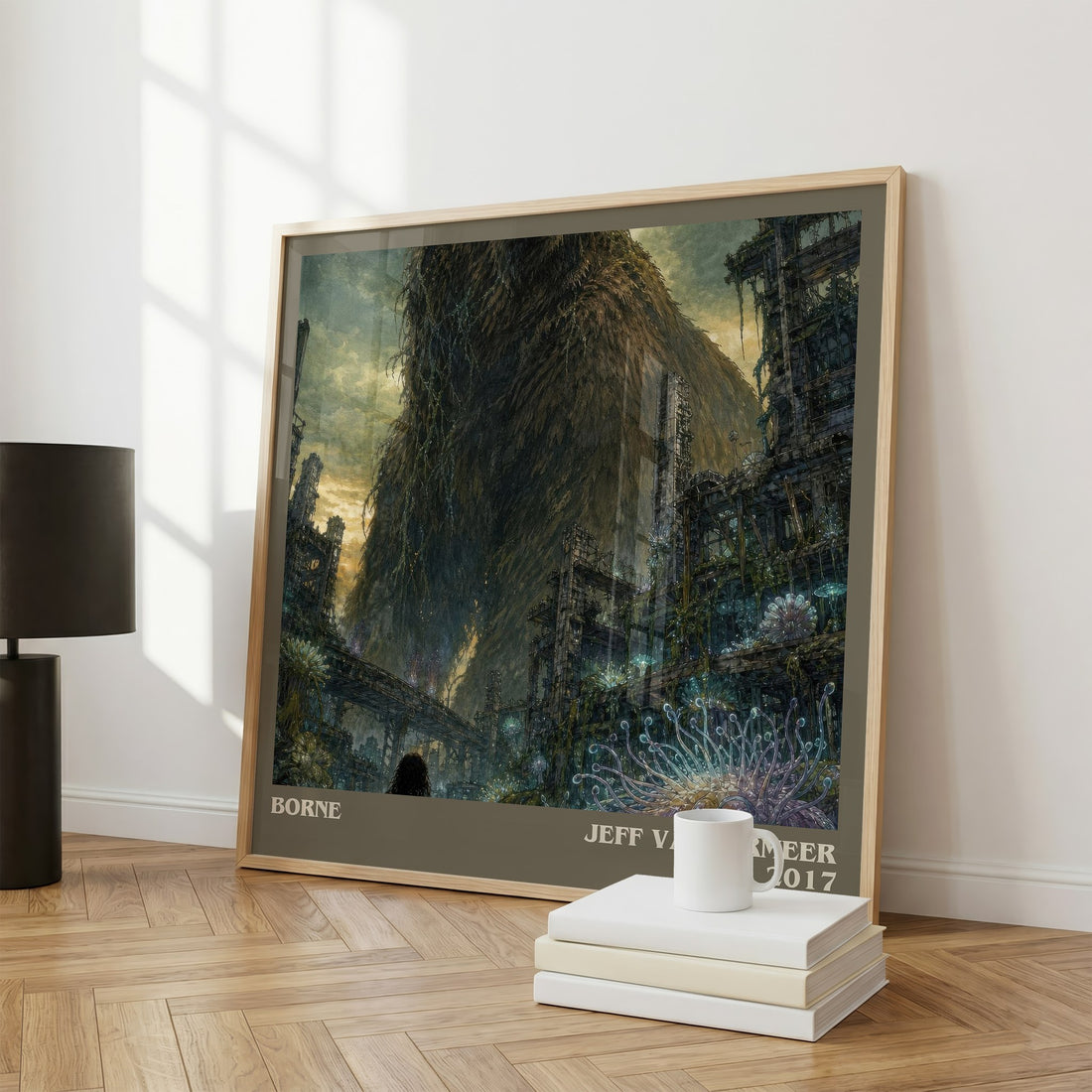Borne Literary Art Print by Jeff VanderMeer – large square framed print leaning against a wall
