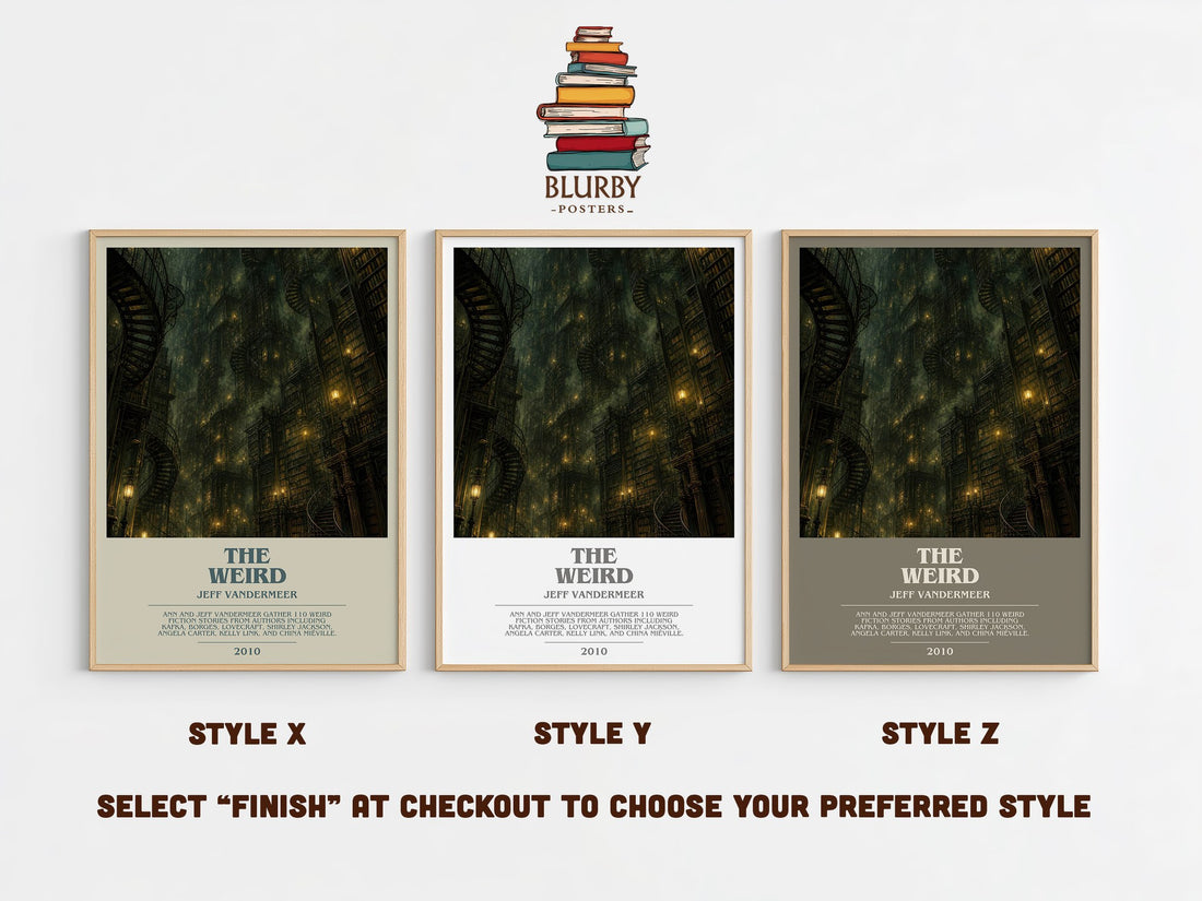 The Weird bookish print in frame leaning in hallway – horror wall art (mockup)