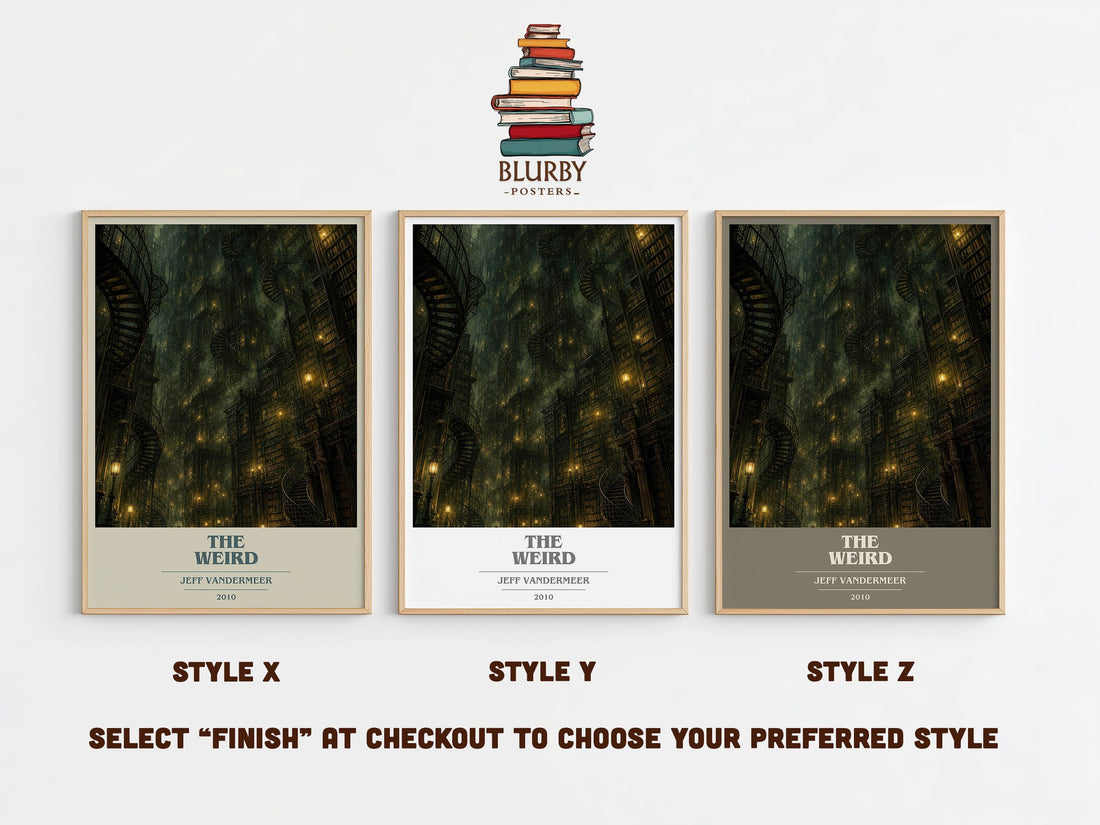 The Weird book cover print in frame leaning in hallway – horror wall art (mockup)