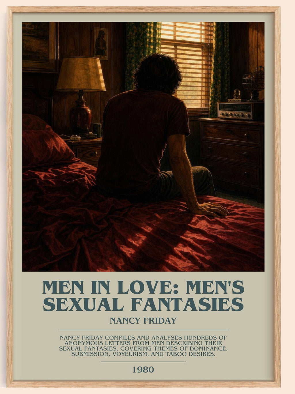 Men in Love: Men's Sexual Fantasies bookish book poster by Nancy Friday – framed literary art print