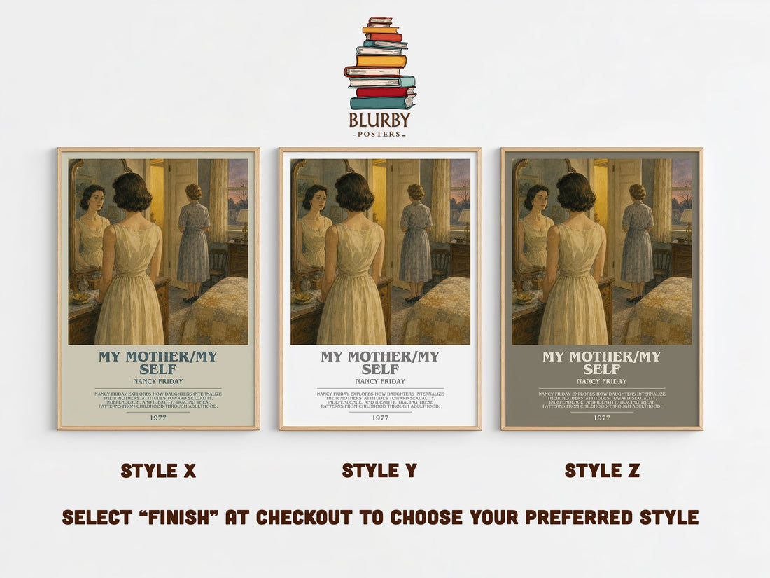 My Mother/My self bookish print in frame leaning in hallway – non fiction wall art (mockup)