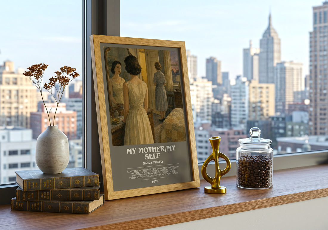 My Mother/My self bookish print framed by window – literary home decor