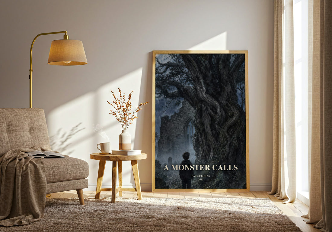 A Monster Calls watercolour print in frame leaning in hallway – young adult wall art