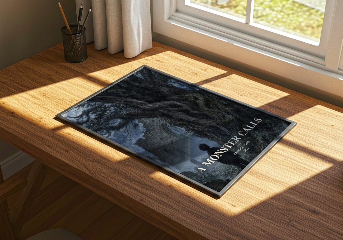 A Monster Calls watercolour book poster framed on wall – young adult wall art