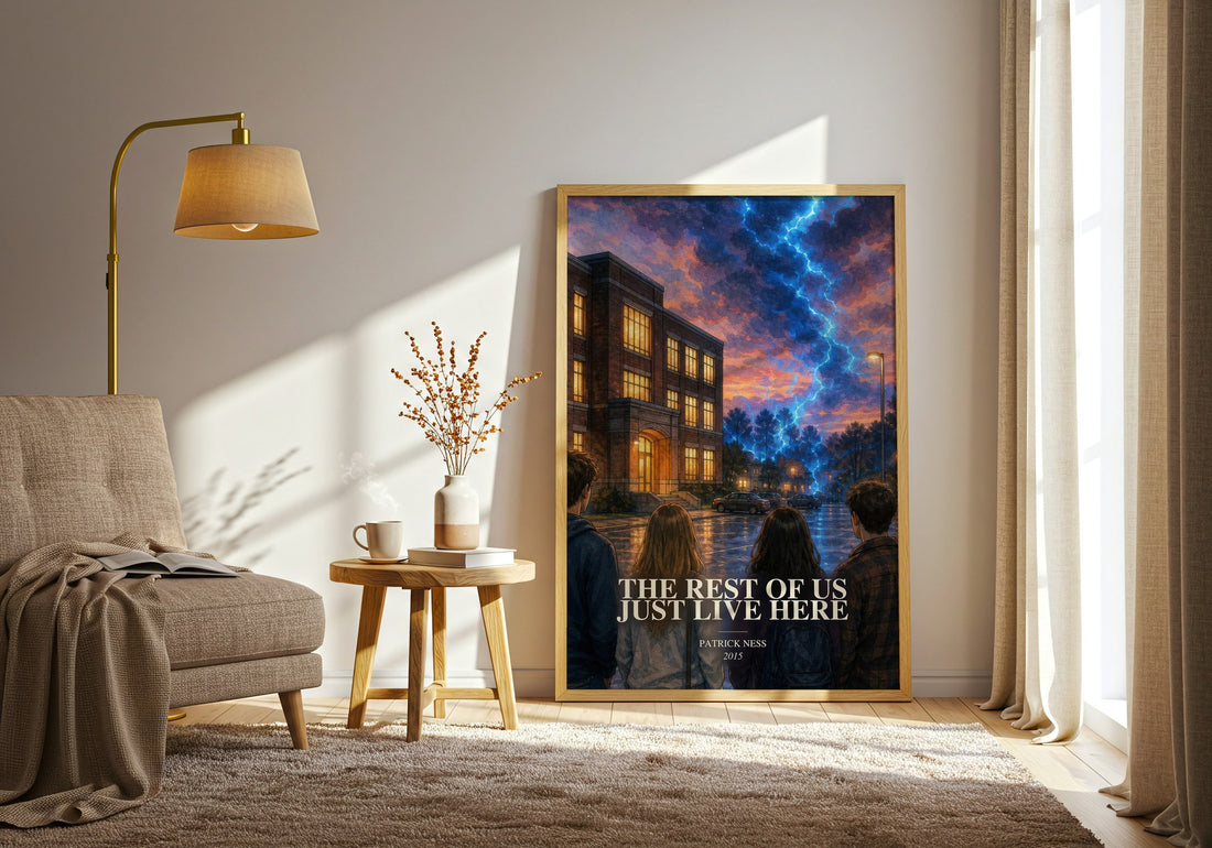 The rest of us just live here watercolour print in frame leaning in hallway – young adult wall art