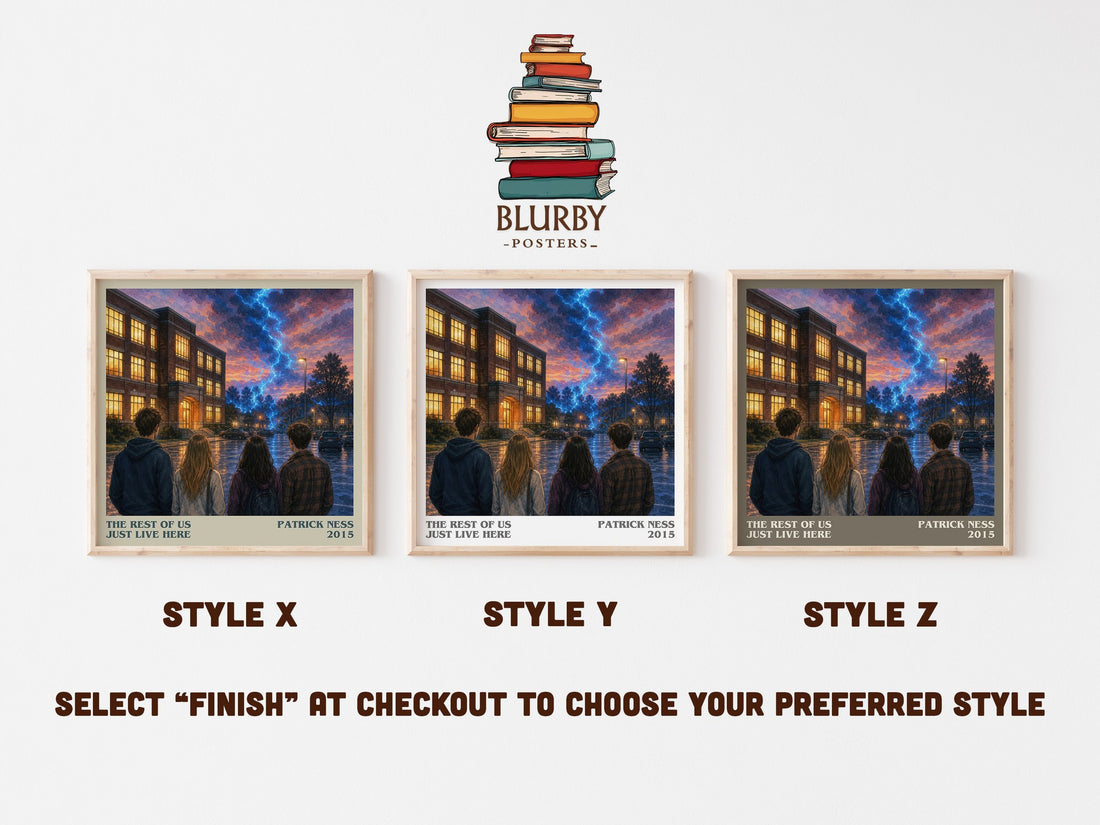 The rest of us just live here literary print in frame leaning in hallway – young adult wall art (mockup)