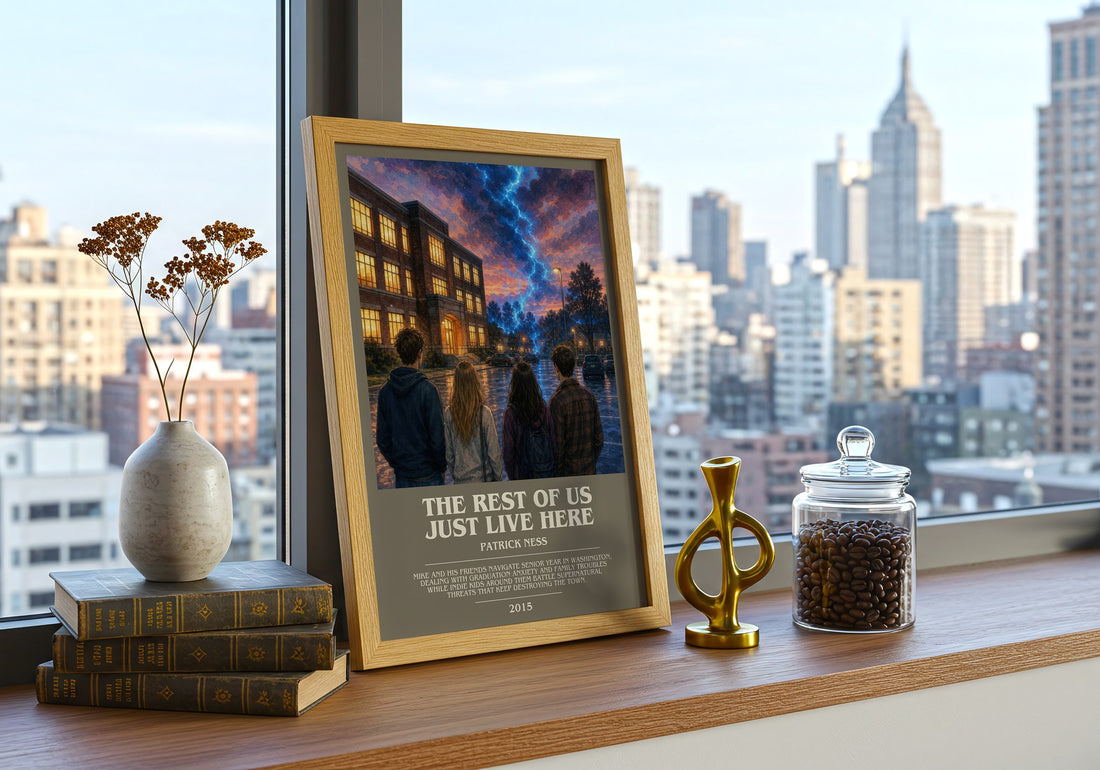 The rest of us just live here bookish print framed by window – literary home decor