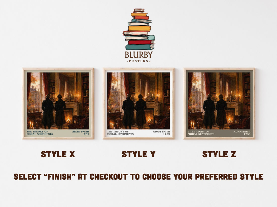 The theory of moral sentiments literary print in frame leaning in hallway – philosophy wall art (mockup)