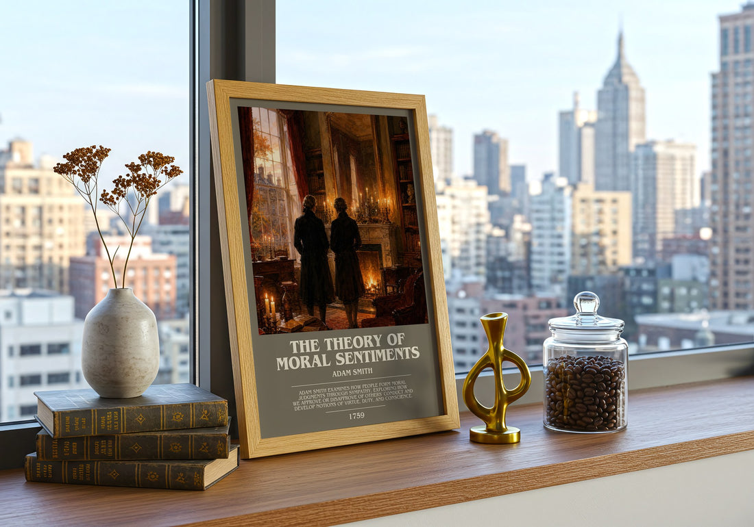 The theory of moral sentiments bookish print framed by window – literary home decor