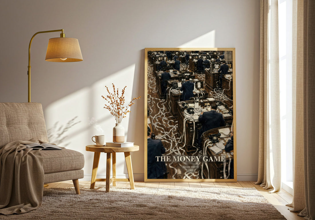 The money game watercolour print in frame leaning in hallway – non fiction wall art