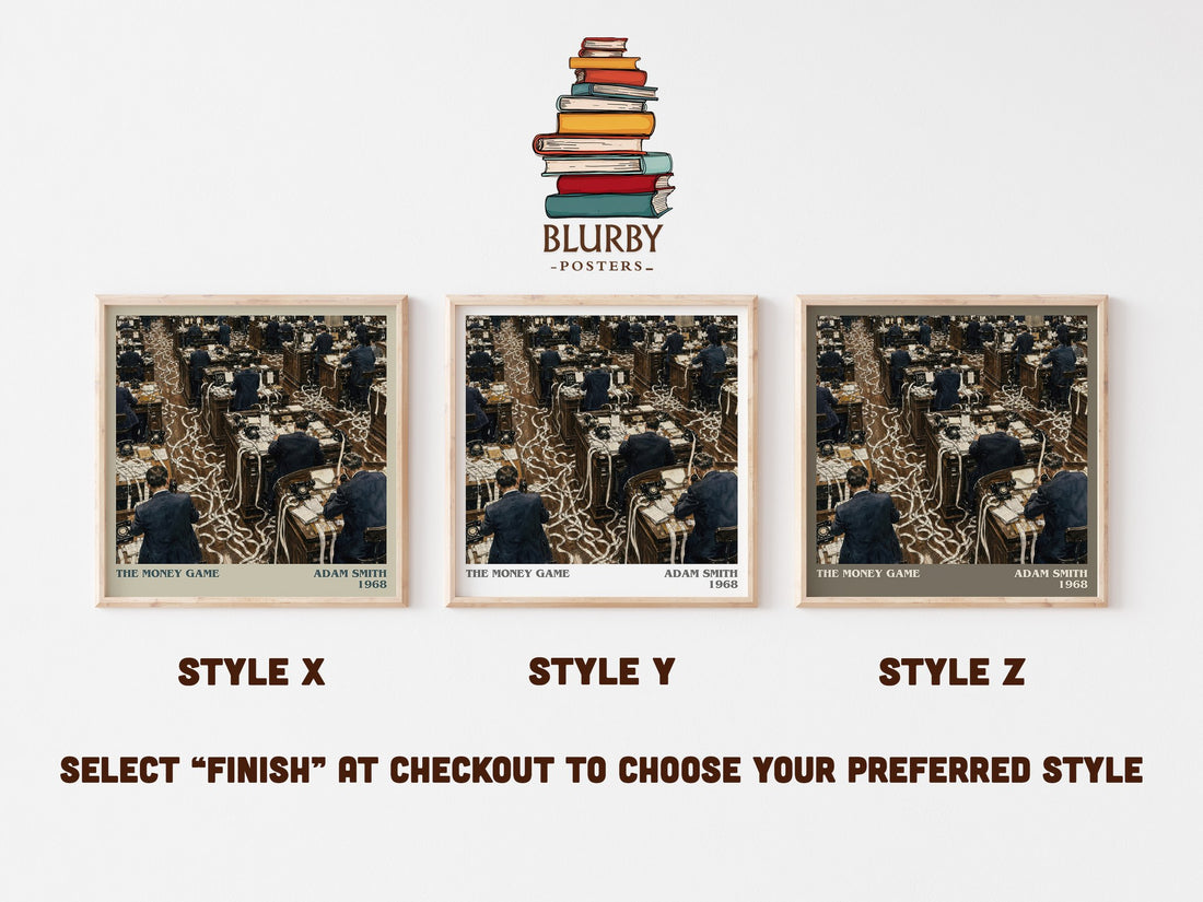 The money game literary print in frame leaning in hallway – non fiction wall art (mockup)
