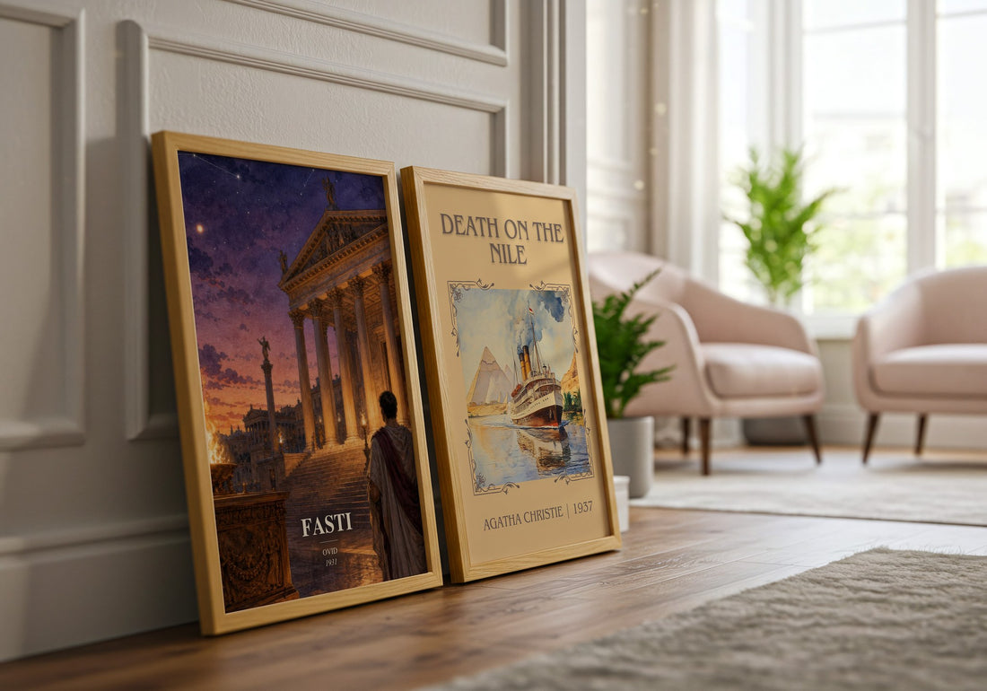 Fasti watercolour print framed by window – literary home decor