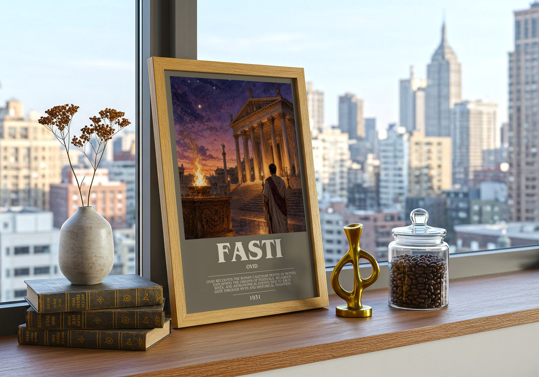 Fasti bookish print framed by window – literary home decor