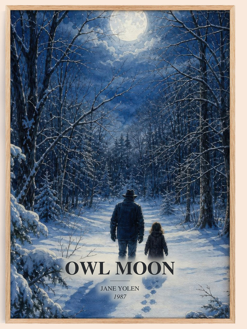 Owl Moon watercolour book poster by Jane Yolen – framed literary art print