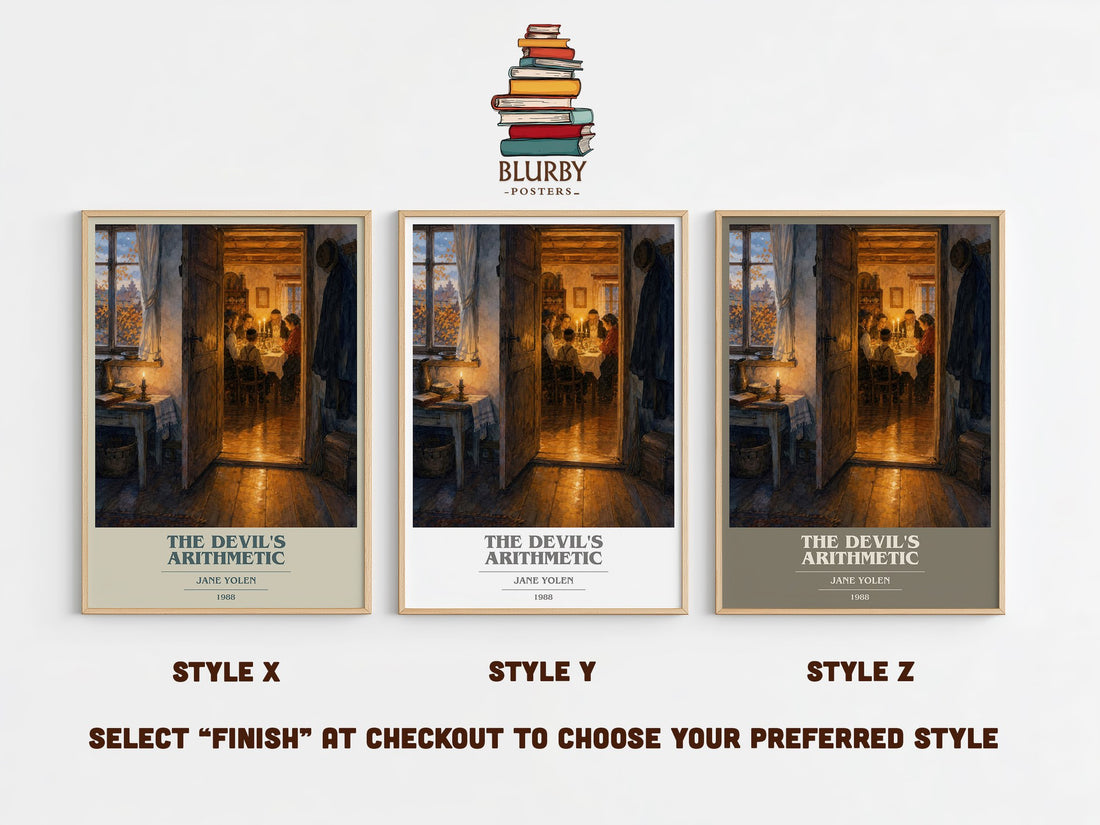 The devil's arithmetic book cover print in frame leaning in hallway – historical fiction wall art (mockup)