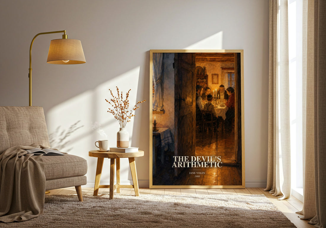 The devil's arithmetic watercolour print in frame leaning in hallway – historical fiction wall art