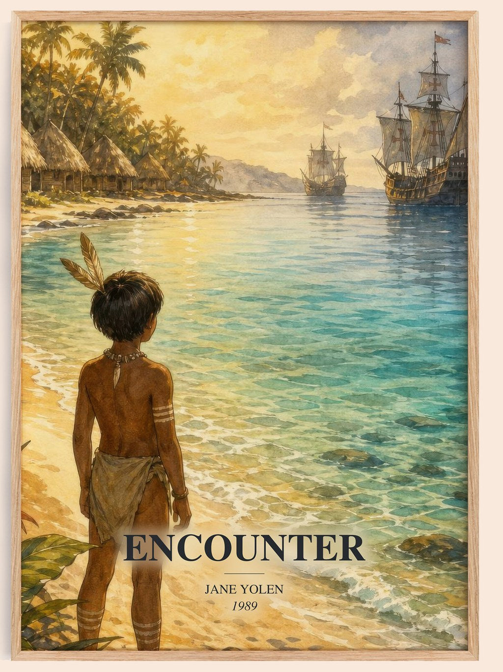 Encounter watercolour book poster by Jane Yolen – framed literary art print