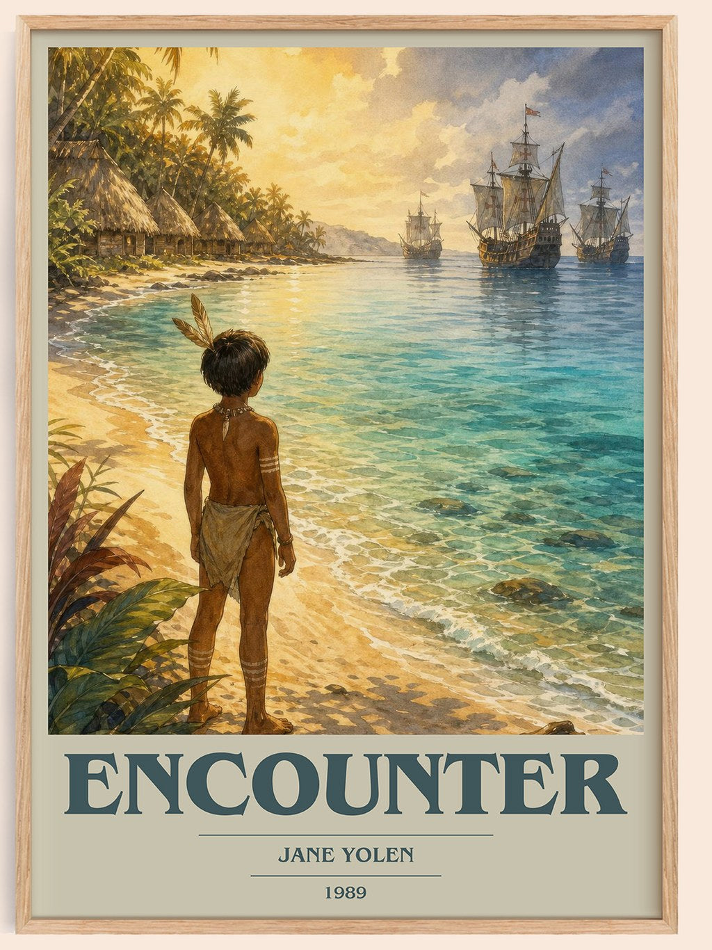Encounter book cover book poster by Jane Yolen – framed literary art print