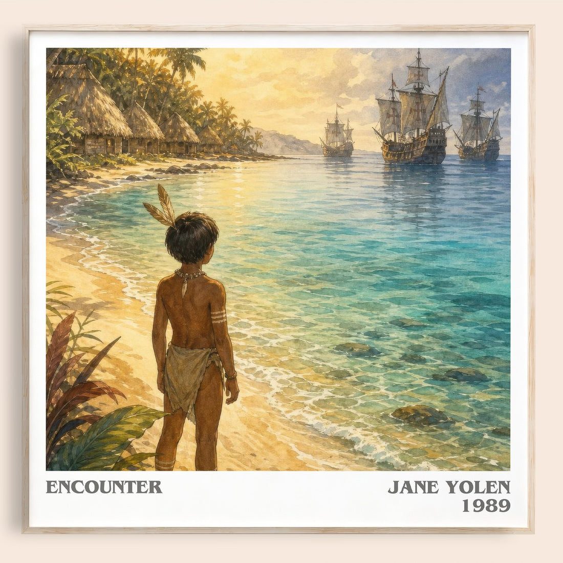 Encounter literary book poster by Jane Yolen – framed literary art print