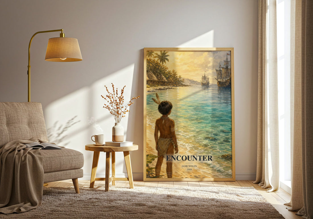 Encounter watercolour print in frame leaning in hallway – childrens wall art
