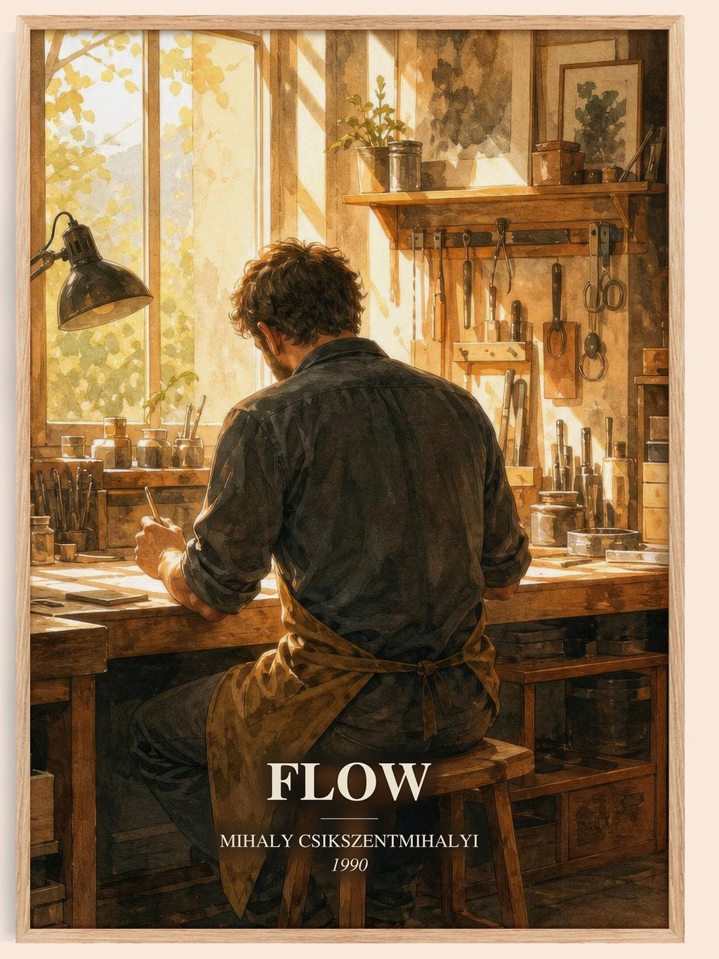 Flow watercolour book poster by Mihaly Csikszentmihalyi – framed literary art print