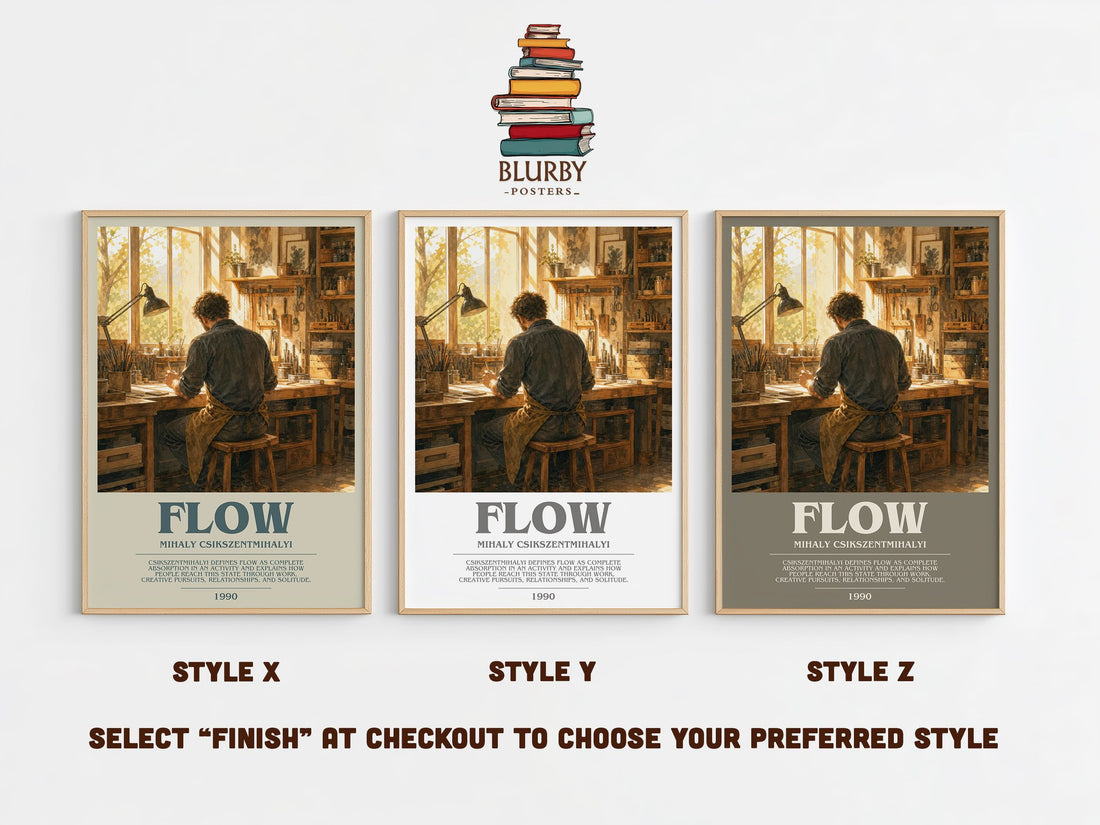 Flow bookish print in frame leaning in hallway – non fiction wall art (mockup)