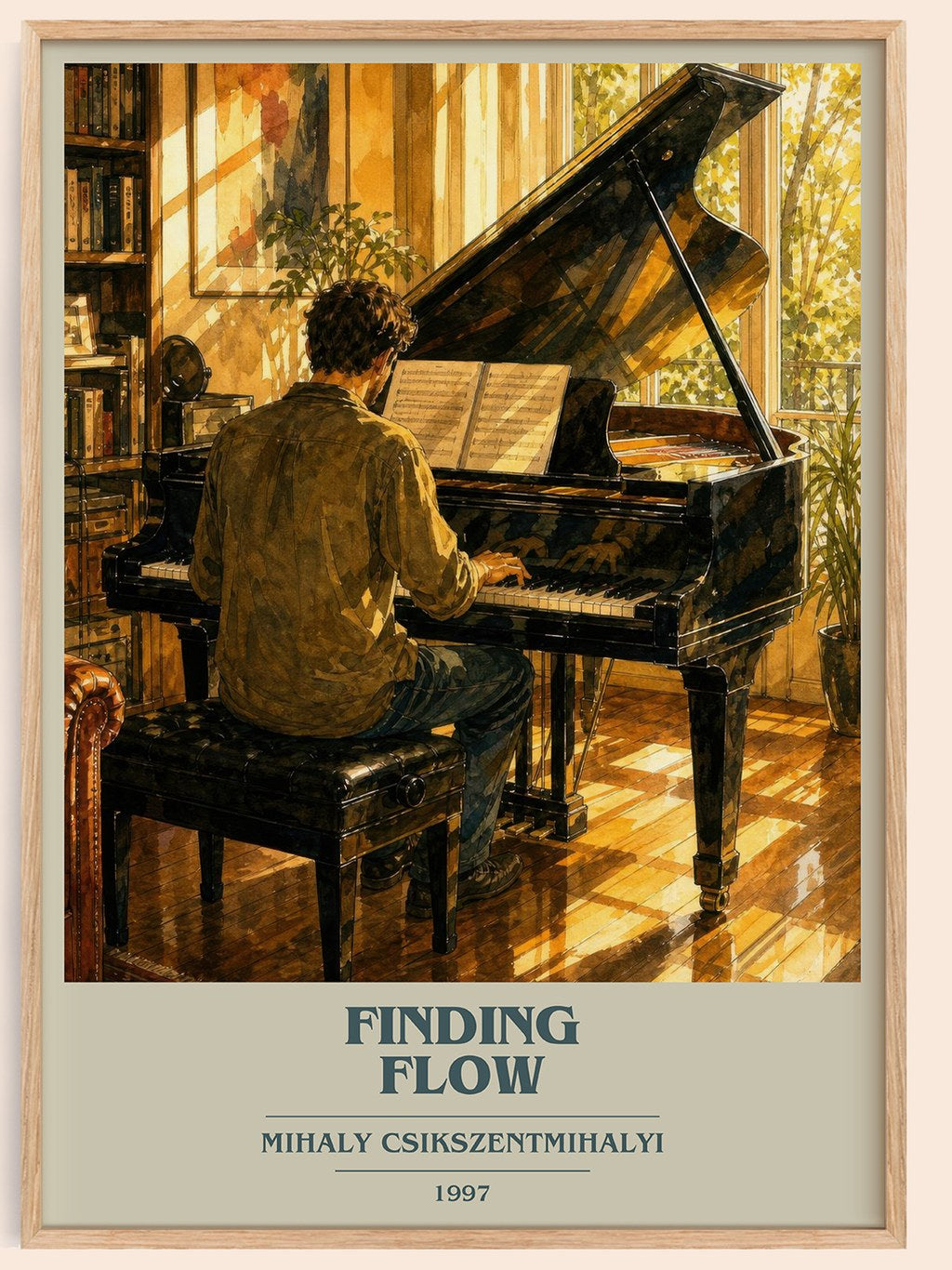 Finding flow book cover book poster by Mihaly Csikszentmihalyi – framed literary art print