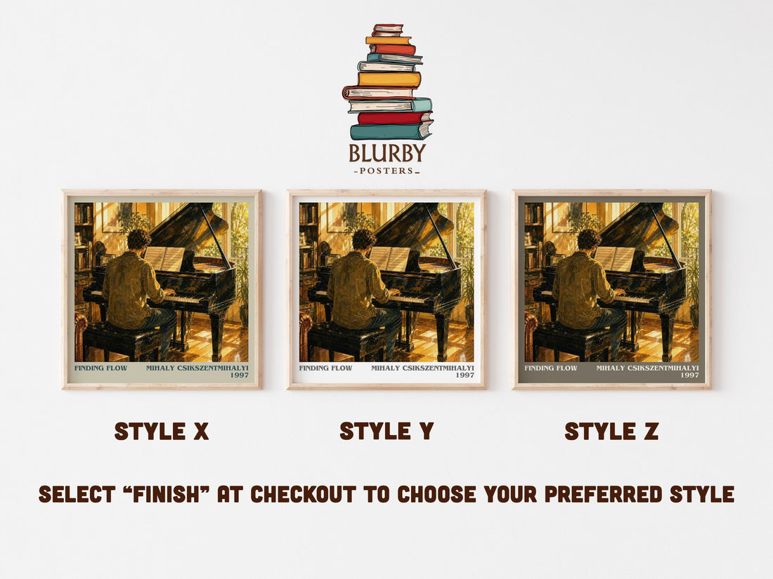 Finding flow literary print in frame leaning in hallway – non fiction wall art (mockup)
