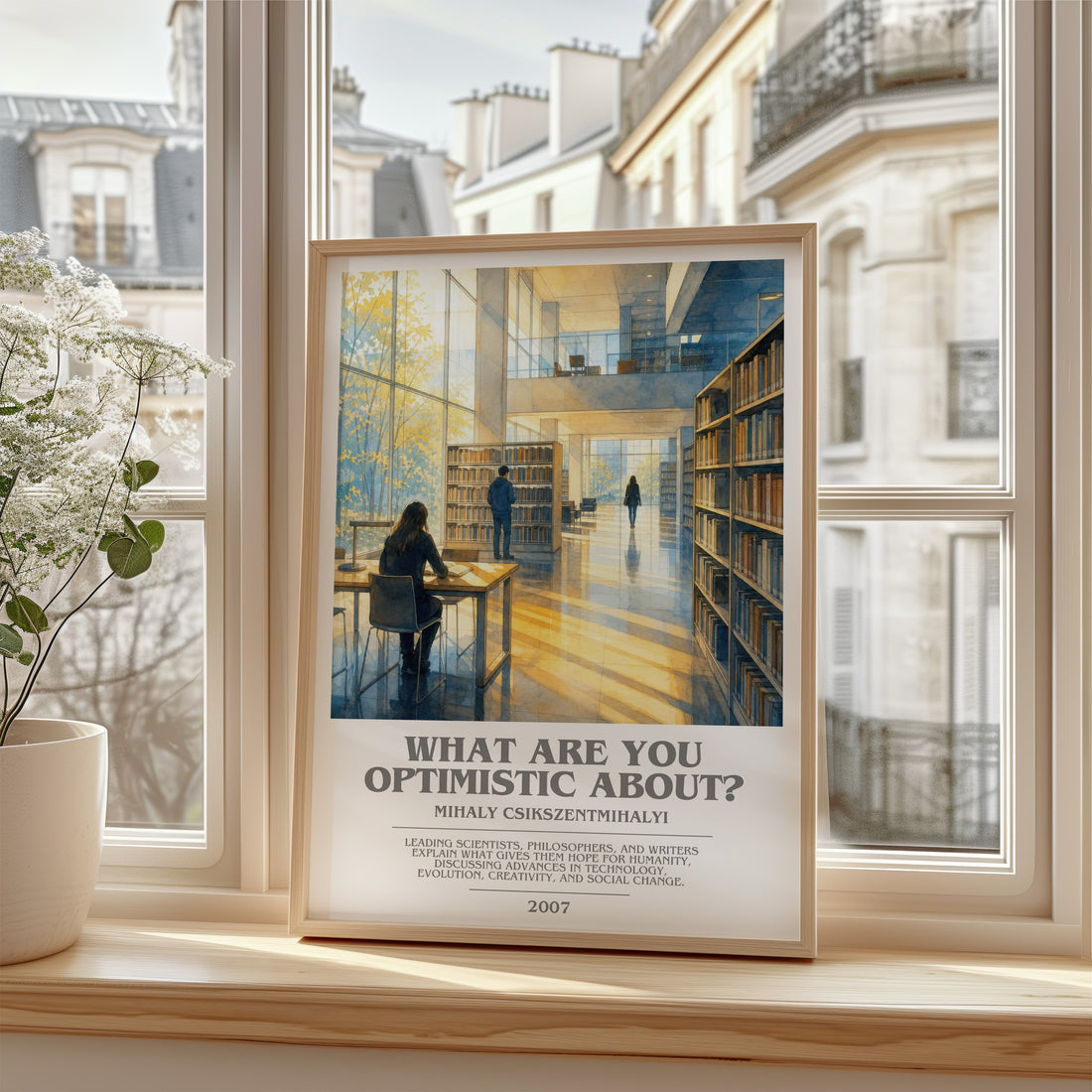 What Are You Optimistic About? bookish poster colour and style options – Mihaly Csikszentmihalyi book art
