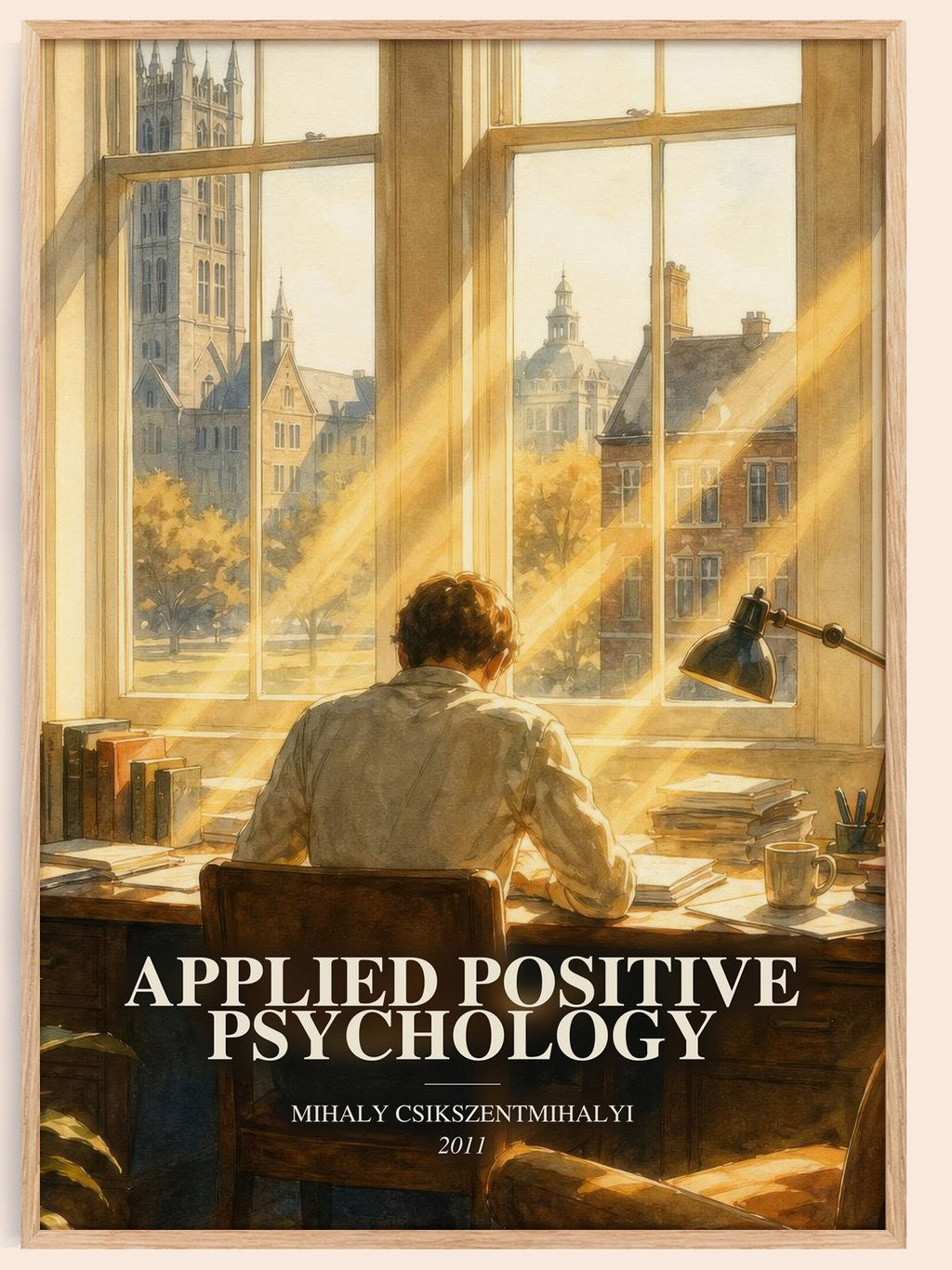 Applied positive psychology watercolour book poster by Mihaly Csikszentmihalyi – framed literary art print
