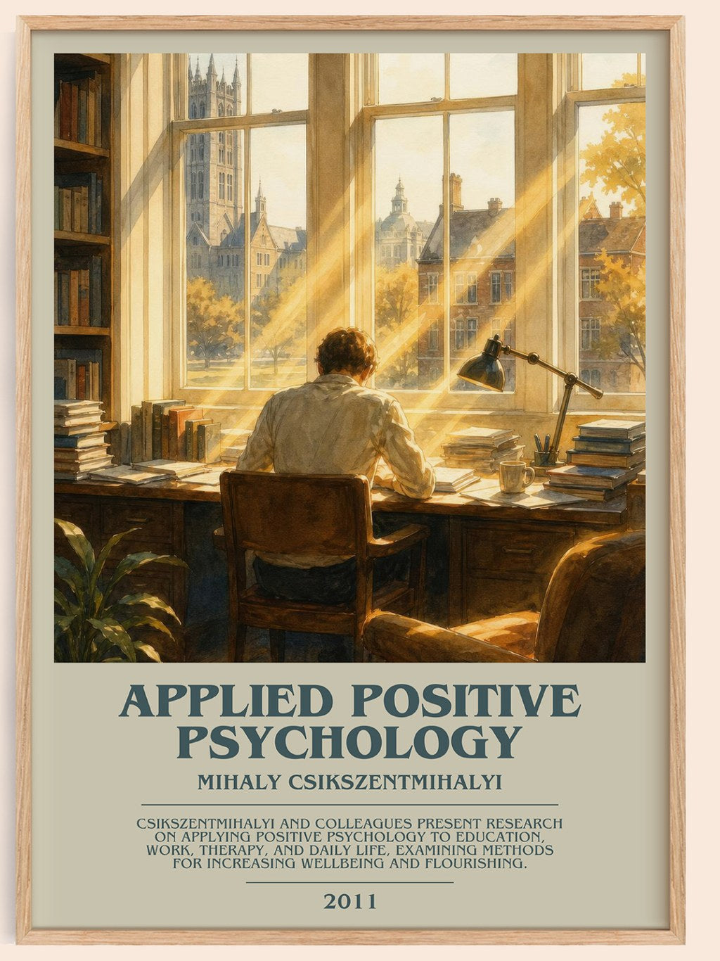Applied positive psychology bookish book poster by Mihaly Csikszentmihalyi – framed literary art print