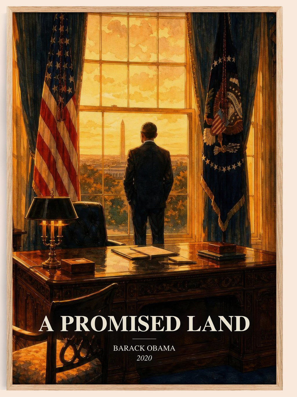 A Promised Land watercolour book poster by Barack Obama – framed literary art print