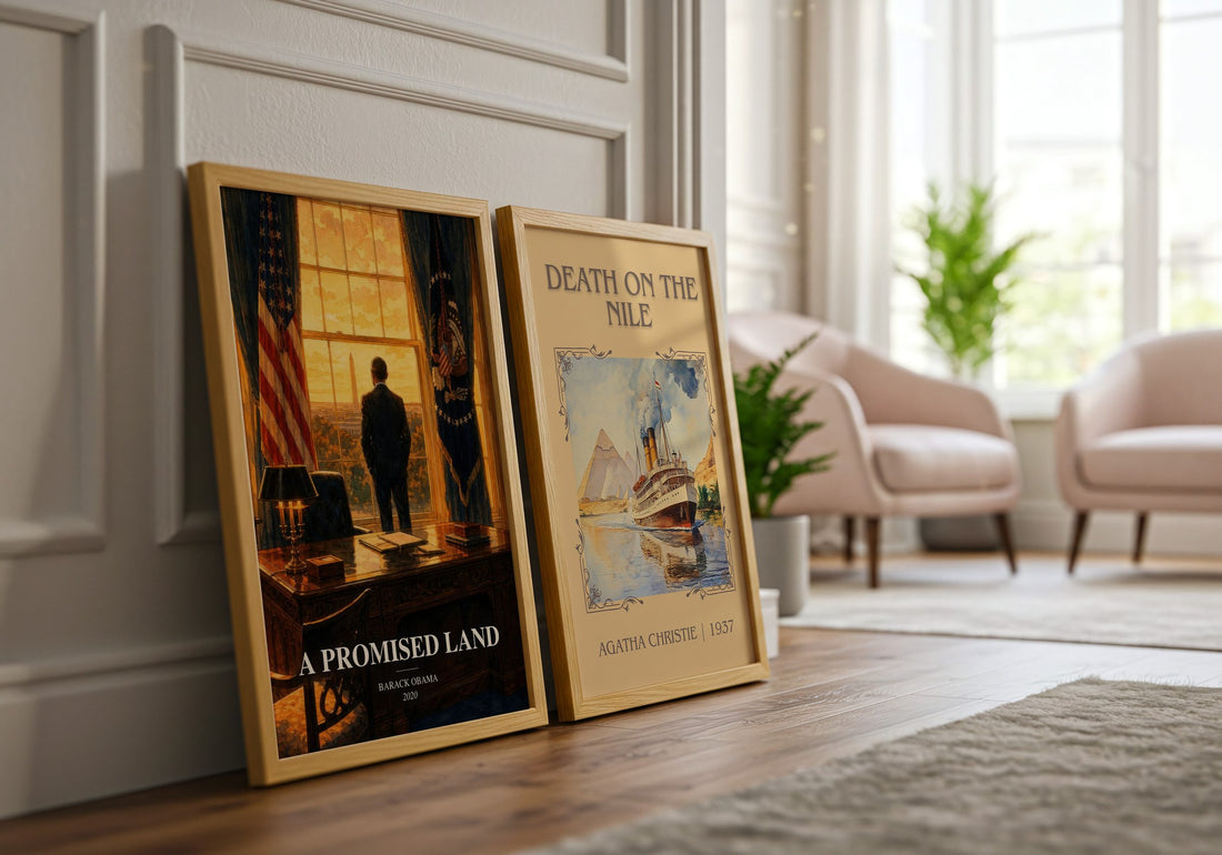 A Promised Land watercolour print framed by window – literary home decor