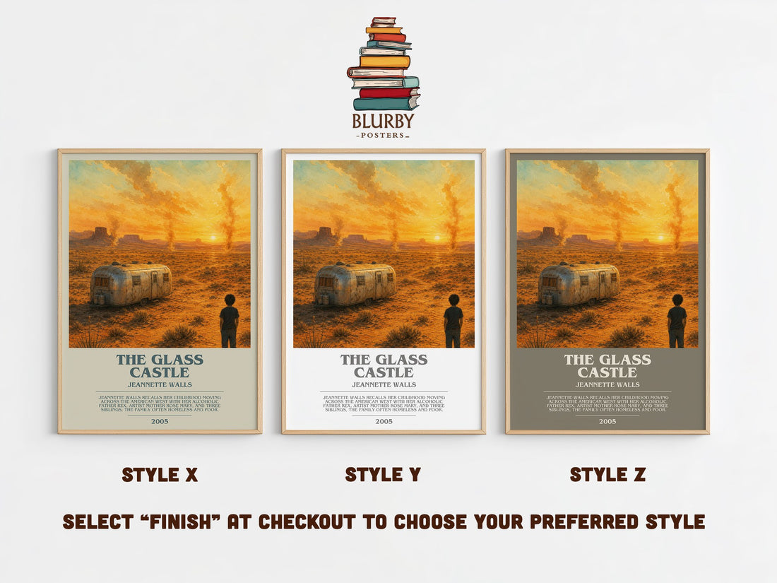 The Glass Castle bookish print in frame leaning in hallway – memoir wall art (mockup)
