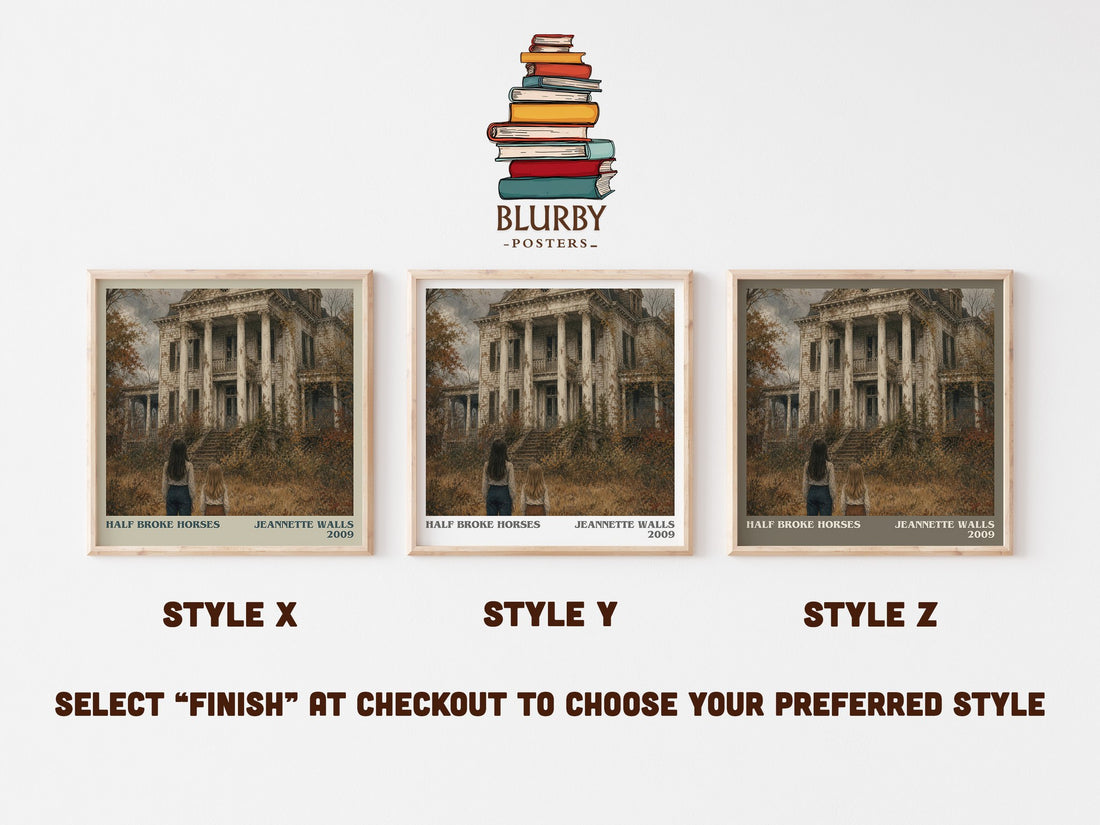 Half broke horses literary print in frame leaning in hallway – memoir wall art (mockup)