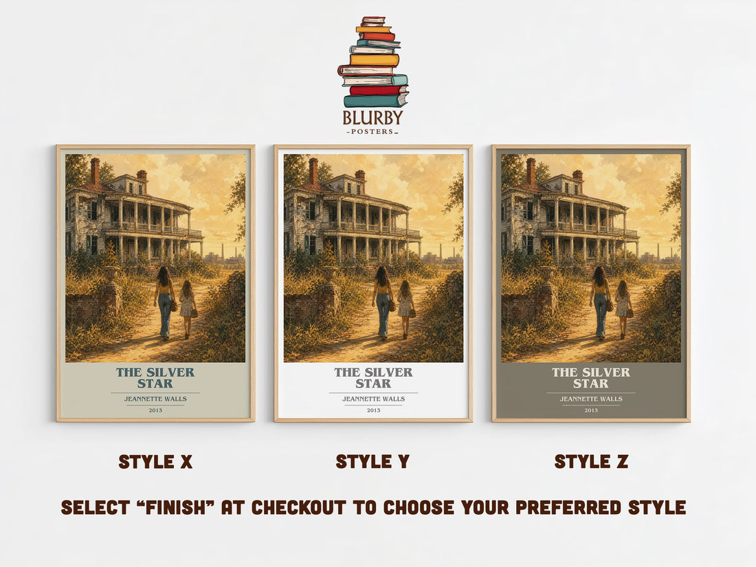 The silver star book cover print in frame leaning in hallway – coming of age wall art (mockup)
