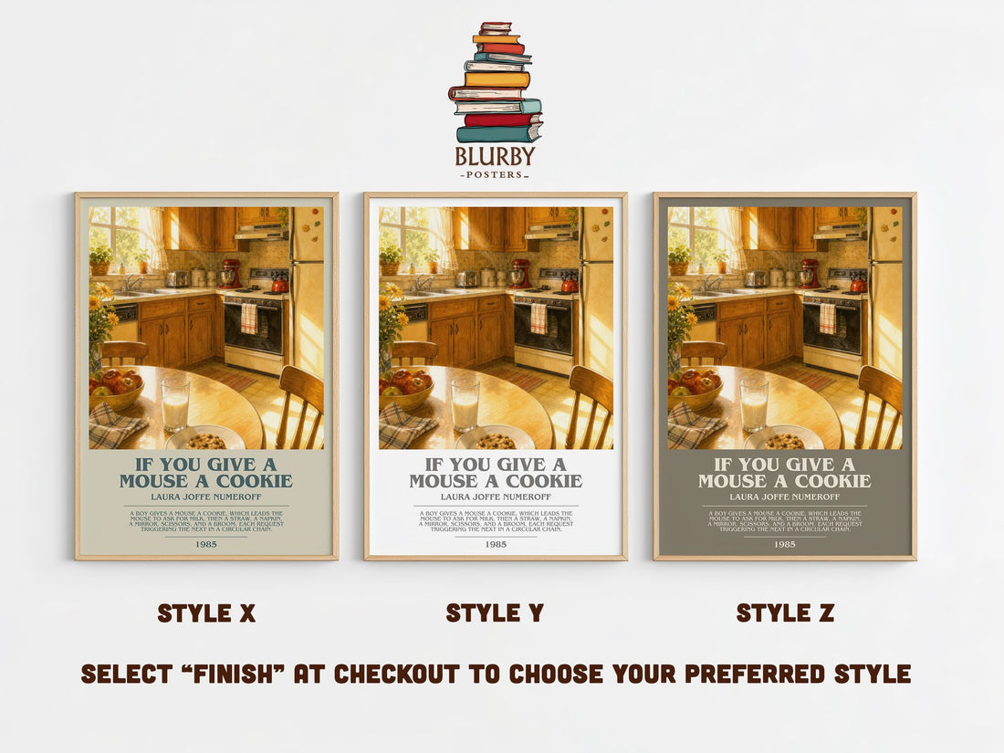If You Give a Mouse a Cookie bookish print in frame leaning in hallway – childrens wall art (mockup)