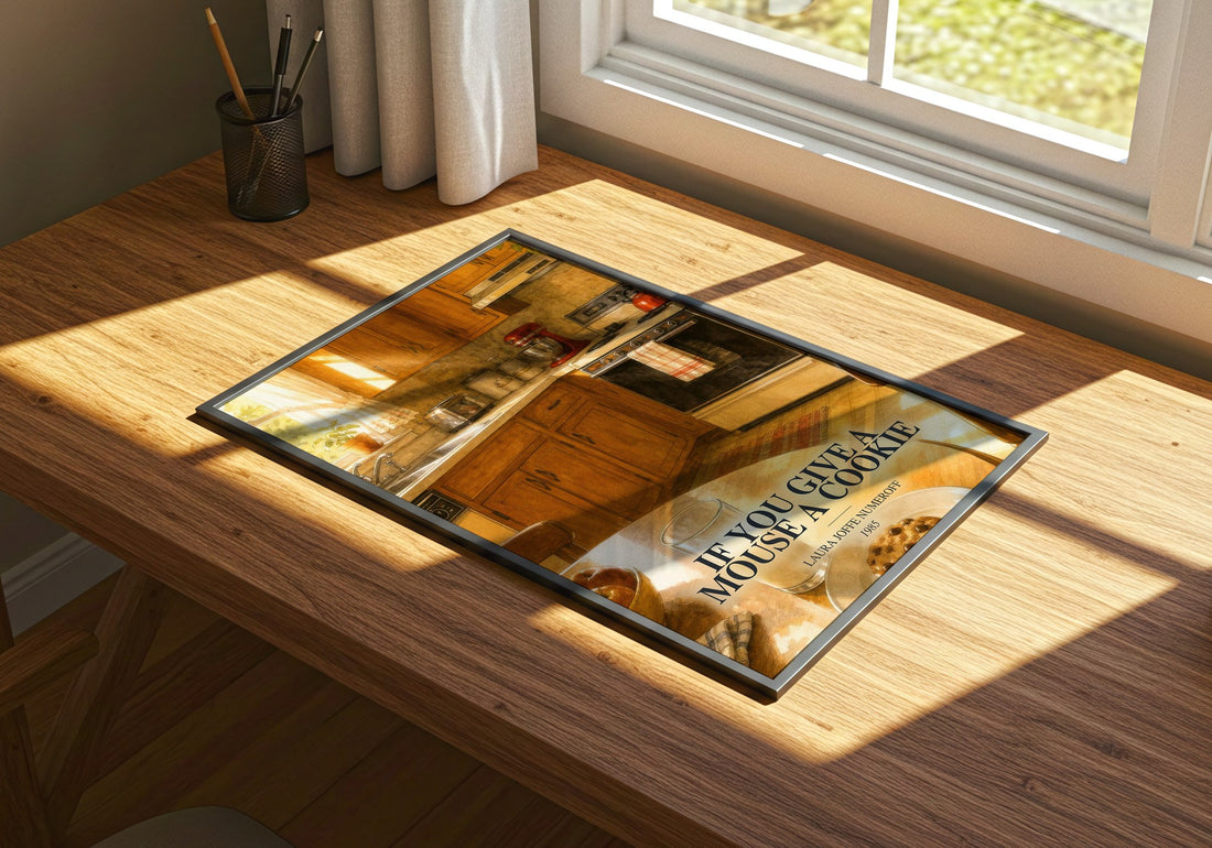 If You Give a Mouse a Cookie watercolour book poster framed on wall – childrens wall art